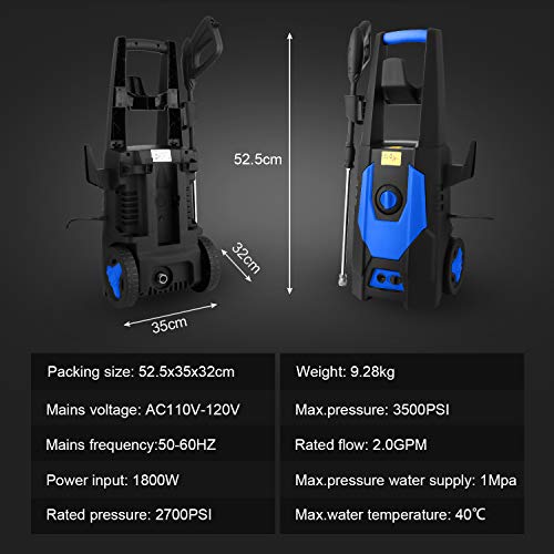 mrliance 3500PSI Electric Pressure Washer, 2.0GPM Electric Power Washer High Pressure Washer with Spray Gun, Brush, and 4 Quick-Connect Spray Tip (Blue)