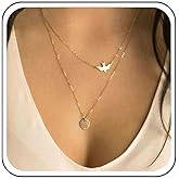 Ximdble Vintage Layered Peace Dove Pendant Necklace Dove Bird Choker Necklace Flying Swallow Necklace Gold Coin Disc Choker Necklace Jewelry for Women