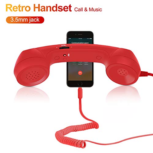 Feeko Cell Phone Receiver Retro Handset Vintage 3.5mm Telephone Anti Radiation Handset Receiver for iPhone Smartphones Red