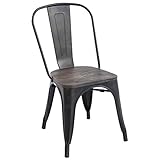Poly and Bark Trattoria Kitchen and Dining Metal Side Chair with Elm Wood Seat in Bronze