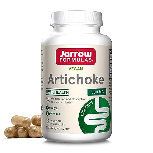 jarrow formulas artichoke 500 mg, dietary supplement for liver health and digestion support, 180 veggie capsules, 180 day supply