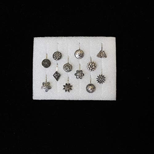Aum Enterprises Women and Girls Indo Western Fashion Oxidized Silver Artificial Nose Pin Combo(12 Piece, Silver)