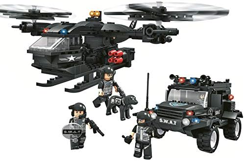 YeoMark SWAT Police Mountain Patrol Team Building Kit 594pcs, Police Helicopter and Off-Road Vehicle Building Brick Set with 5 Figures & Weapons Construction Toys for Kids 【Outlet Store】