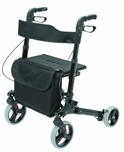 HealthSmart Euro Style Rollator Walker, Compact Folding Walker, Lightweight Aluminum Walker, Black