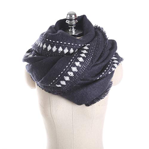 Byyong Womens Chunky Wrap Oversized Shawl White Woven Border Pattern Monochrome Scarf