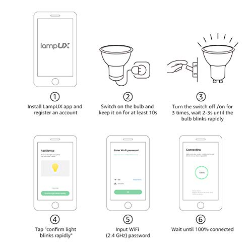 LE-Bombillas-Inteligentes-GU10-Bombilla-WIFi-Funciona-con-Alexa-y-Google-Home-Blanco-Clido-a-Fro-Regulable-No-Requiere-HubPaquete-de-2410lm-45W50W-2700K-6500K-24GHz-WiFi