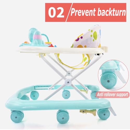 OYDAS Baby Walkers,for Boys Girls with 8 Wheels Foldable Walker Music Box Awning Foldable Toddler Walker Help Baby Walk Anti Rollover,for baby aged 6-18 months