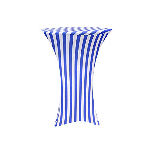 Your Chair Covers - 30 inch Cocktail Round Stretch Spandex Table Cover - Royal Blue White Striped, Stretch Tablecloth