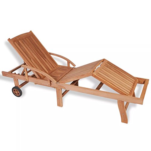 Sun Lounger Adjustable Reclining Wooden Sunlounger Solid Teak Wood Patio Sunbed Beach Chair Deck Chair Pool Sauna Furniture for Poolside,Patio,Garden Pool, Beach, Lawn