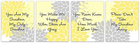 UNFRAMED PRINTS (CHOOSE YOUR SIZES) - Yellow and Grey Floral Nursery Prints with Nursery Rhymes "You Are My Sunshine" - KIDS200