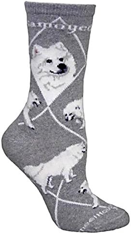Samoyed Gray Ultra Lightweight Cotton Crew Socks ,Gray,One Size Fits Most (Womens Sock 8-11)