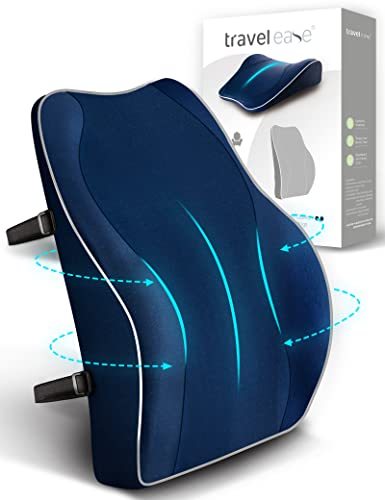 ランバーサポートクッション 人間工学 TRAVEL EASE 低反発 コンフォート バックサポートクッション オフィスチェア用 肌に優しいカバー付き (ダークブルー)