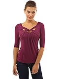 PattyBoutik Women's Twisted Cross Keyhole 3/4 Sleeve Knit Top (Dark Magenta M)