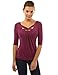 PattyBoutik Women's Twisted Cross Keyhole 3/4 Sleeve Knit Top (Dark Magenta S)