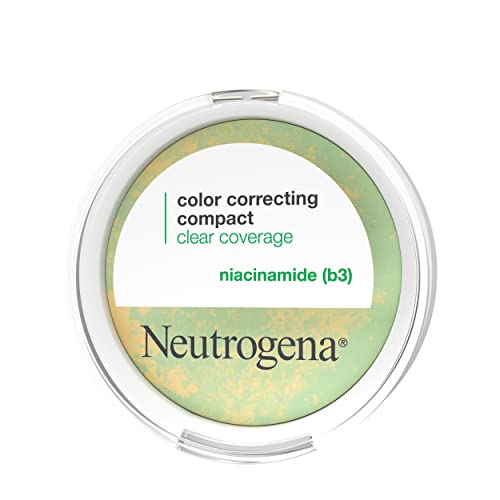 NEUTROGENA CLEAR COVERAGE COLOR CORRECTING POWDER MAKEUP COMPACT, MATTIFYING CC POWDER WITH NIACINAMIDE & GREEN & YELLOW POWDERS TO EVEN TONE, BRIGHTEN, & CONTROL SHINE, OIL-FREE, 0.38 OZ