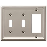 Decorative Wall Switch Outlet Cover Plates (Brushed Nickel, 2 Toggle 1 Rocker)