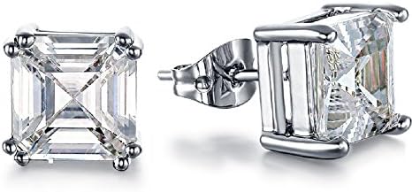 JustForBridal Women`s 2.5 Carat Asscher Cut Cubic Zirconia Stud Diamond Simulated Earrings