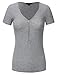 JJ Perfection Women's Solid Ribbed Knit Short Sleeve Zipper Henley Shirt Top