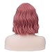 Iciwueen Short Wavy Wigs for Women, Rose Pink Bob Wig with Bangs Natural Looking Heat Resistant Premium Synthetic Wigs for Girls Lady Cosplay Party Daily Wear