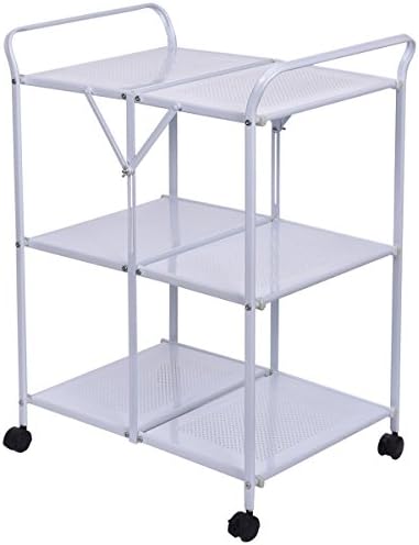 Eight24hours 3 Tiers Folding Steel Kitchen Trolley Dining Serving Island Cart Rolling White