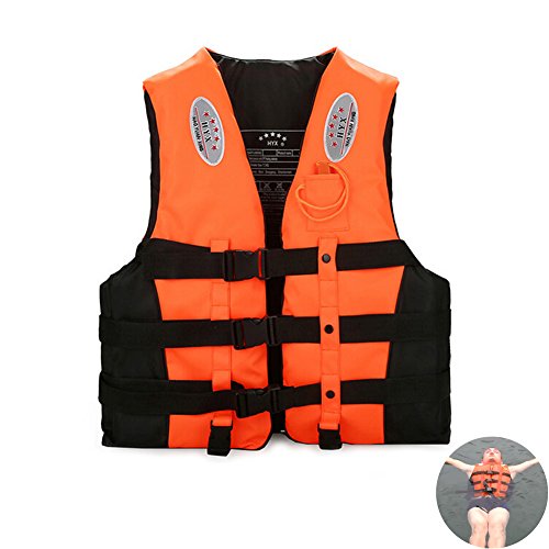 Life Jacket, Messar Children and Adult Buoyancy Aid Watersports Life Vest Jacket Pfd with Whistle for Universal Swimming Drifting Boating Kayaking Rescuing (Orange, Asian XL - Adult size(110-132Ib))