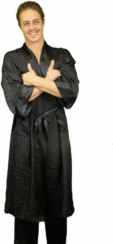 Nyteez Men's Silk Robe Kimono Bathrobe Long (Caviar, King Size)