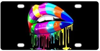 Fashion Design Colorful Lips Mental Car License Plate With 4 Holes - 12" X 6"