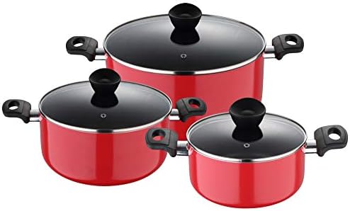 Bergner Bellini Pcs Casserole Set, Pressed Aluminium, Red Colour