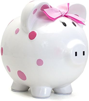Child To Cherish Ceramic Polka Dot Piggy Bank For Girls, White With Pink