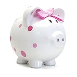 Child to Cherish Large Pig White with Polka Dot Toy Bank, Pink