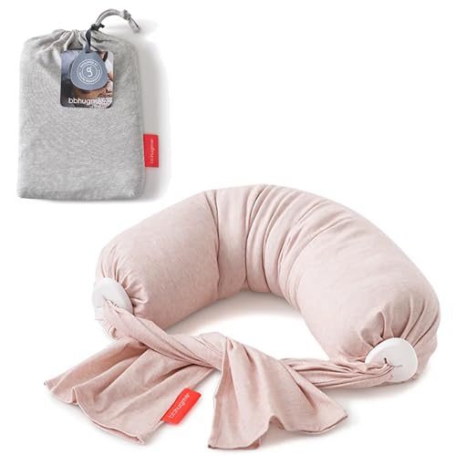bbhugme Adjustable Nursing Pillow with Pink Melange Cover & Extra Grey Melange Cover - Breastfeeding and Baby Support