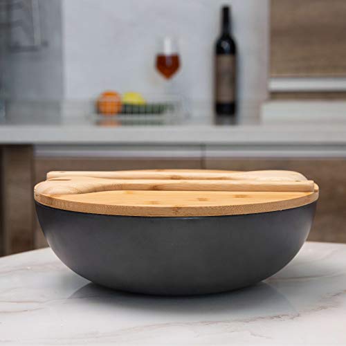 Large Salad Serving Bowls with Tongs, Mixing Bowl with Servers with