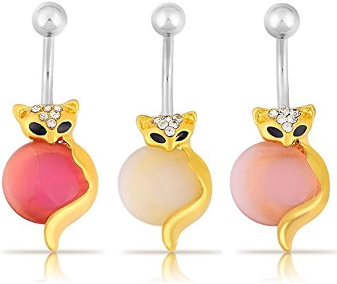 PHD LTD Stainless Steel White/Lightpink/Pink Opal Fox Straight Rods Navel Buckle Piercing Barbell