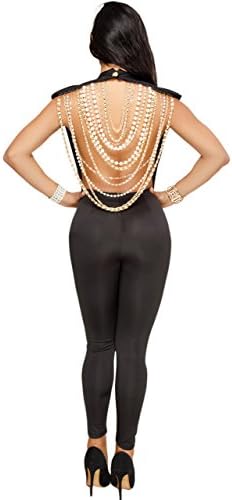 Felicity Young Women Sleeveless Round Neck Pearl Beading Backless Bodycon Party Clubwear Jumpsuit Romper Pants Black, Medium