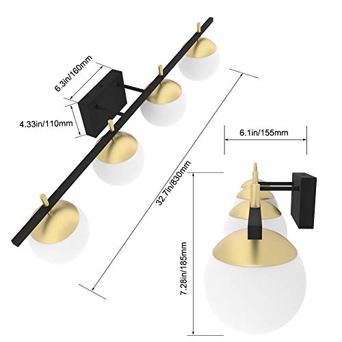 Ralbay Mid Century Modern Vanity Light Fixture 4Light Milky Glass