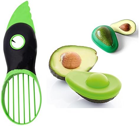 Multi purpose avocado meat slice separator, special knife core remover, three in one avocado tool ang 2 pack Fresh-keeping cover (2 Pack)