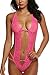 Avidlove Women Lingerie V Neck Lace Teddy Bodysuit Backless Babydoll Rose Red Small