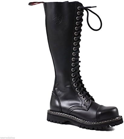 Angry Itch 20 Hole Gothic Punk Black Buckle Leather Army Ranger Combat Boots Steel Toe