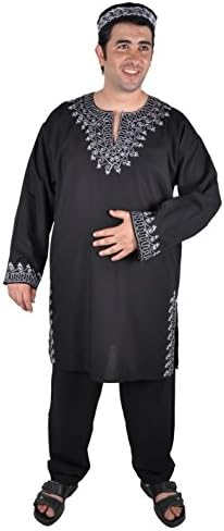Egypt Bazar Mens Pakistani Style 3 Piece Salwar Kameeez, Black and White
