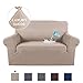 H.VERSAILTEX High Stretch Velvet Plush Sofa Cover Machine Washable Stylish Furniture Cover/Protector with Suede Plush Pattern Slipcover (Loveseat, Sand)