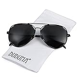 Duduma Polarized Fashion Aviator Sunglasses with Flat Lens Metal Frame for Women and Men 0713 (Black frame, Smoke lens)