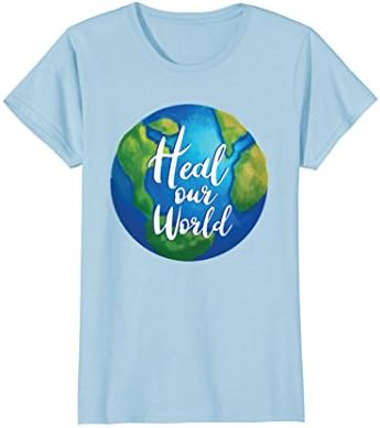 Womens Heal our World T Shirt Medium Baby Blue