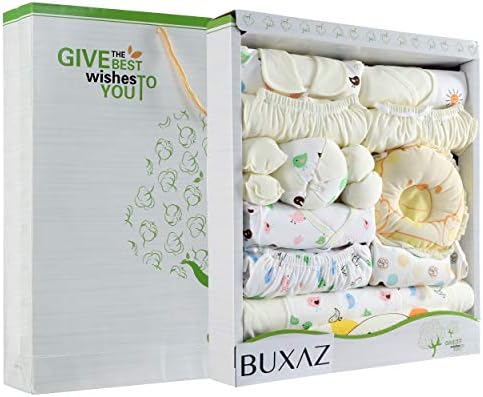 LULLABYZ Newborn Clothes 100% Cotton Gift Set for Baby Shower, Pack of 23 Pieces Combo with 3in1 Blanket/Towel/Wrapper, Peeing Pad, Soft Pillow, Washcloths (Yellow)