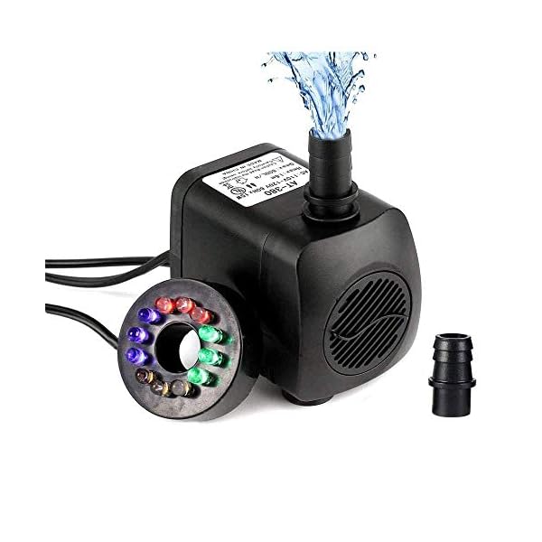 Submersible Water Pump, 15W 800L/H Fountain Pump with 12 Color LED Light for Fountain Pool Garden Pond Fish Tank…