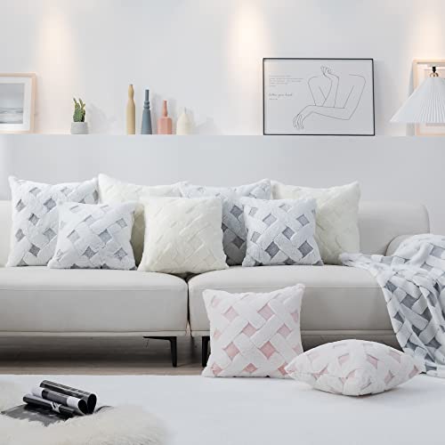 Cozy Bliss Faux Fur Pillow Covers Luxury Super Soft Plush Fleece Throw Pillowcase, Textured Knitted Cushion Cover Decorative Pillowcases for Sofa Couch Bed Chair Car (Cream, 18\
