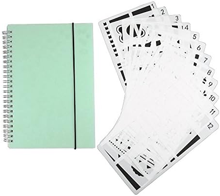 Asery 12Pcs Bullet Journal Stencil Set With Dot Grid Notebook For Journal/Notebook/Diary/Card/Scrapbooking Scrapbook Diy Drawing Template Stencil