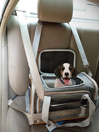 Mr. Peanut's Expandable Airline Approved Soft Sided Pet Carrier, Luxury Travel Tote with Premium Auto Self Locking Zippers, Plush Faux Fleece Bedding with Sturdy Plywood Base, 18LX10.5 (Twilight Gray)