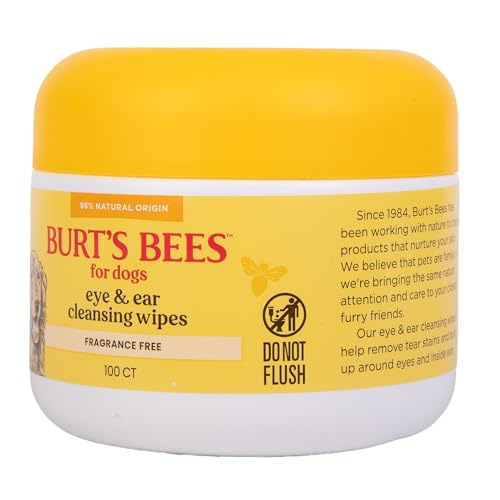 BURT’S BEES FOR PETS EYE & EAR CLEANSING WIPES FOR DOGS, FRAGRANCE-FREE, 98% NATURAL ORIGIN FORMULAS, GENTLE SPOT CLEANING SHEETS FOR DOG EYES AND EARS, 100 COUNT