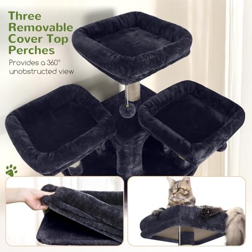 Globlazer XXL Cat Tree 209 cm with 3 Padded Perches, 2 Kennels, Large Platforms, 2 Baskets, Plush Toys, Huge, Stable Cat Trees for 3-5 Cats Indoor (F82, Dark Grey)