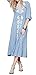 R.Vivimos Women Ethnic Flower Embroidery Loose Cotton Linen Long Dress X-Large Blue